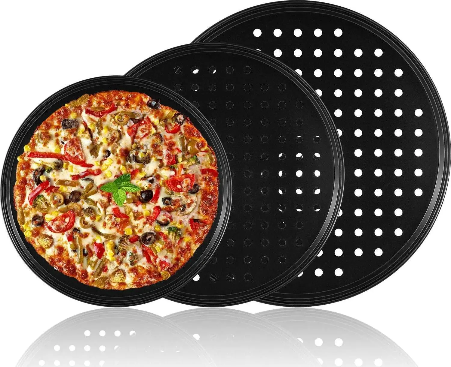 Factory Price Bake Tray Pan Pizza Carbon Steel Perforated Round Pizza Pan
