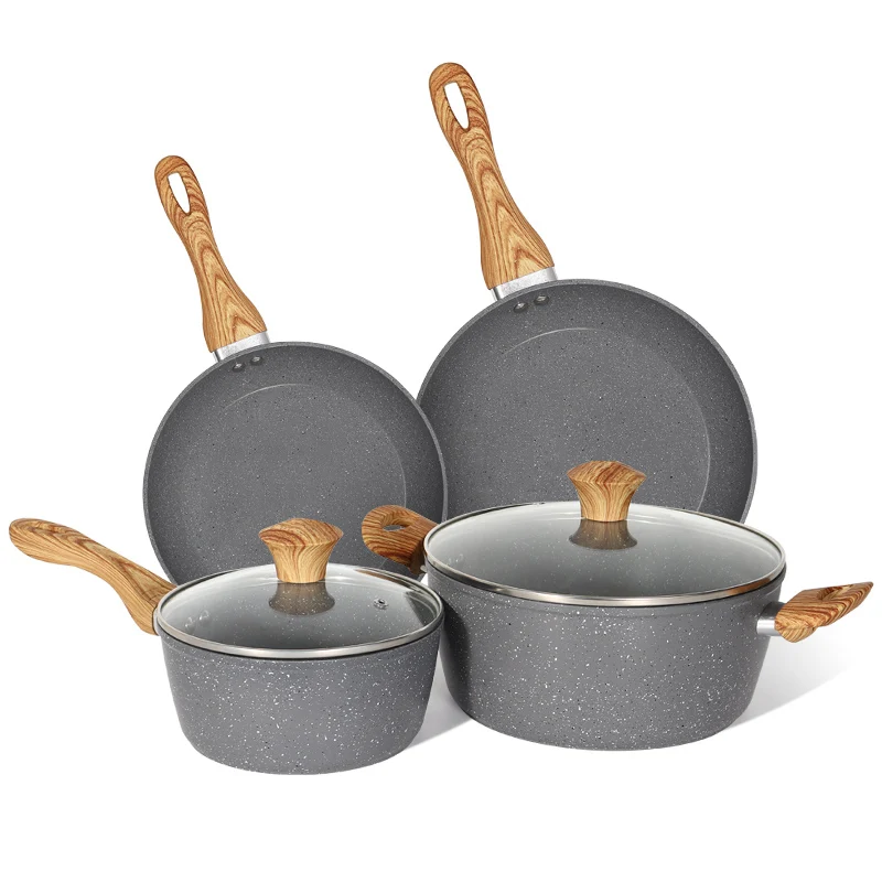 Forged Cookware Set with Non-Stick Coating and Wooden Handles Kitchen cookware Set