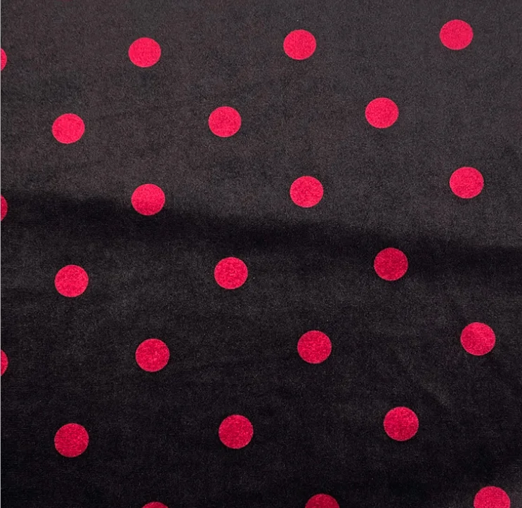 NO moq custom digital print polyester lycra velvet fabric,dots print polyester velvet fabric for dress