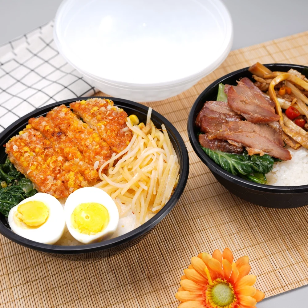 Special design 600 850 950 1000 ML disposable bowl round takeaway microwavable plastic food storage container with lid