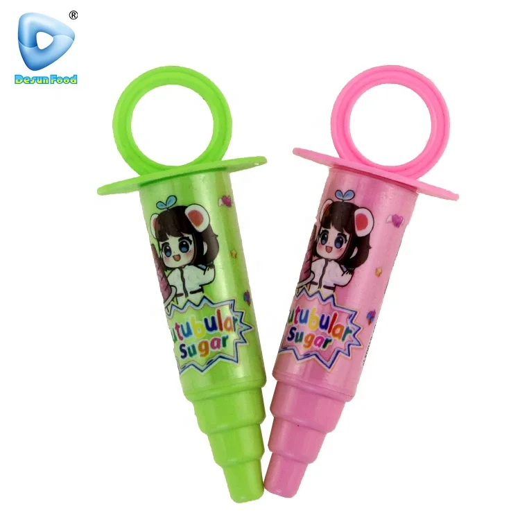 Hot Selling wholesale colorful happy syringe shape toy hard tablet candy