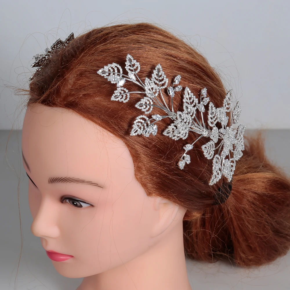 Zirconia Hairband Leaf Hair Comb Double Side Headwear Pins Luxury Wedding Headpiece Handmade Bridal Hair Accessories BC4740