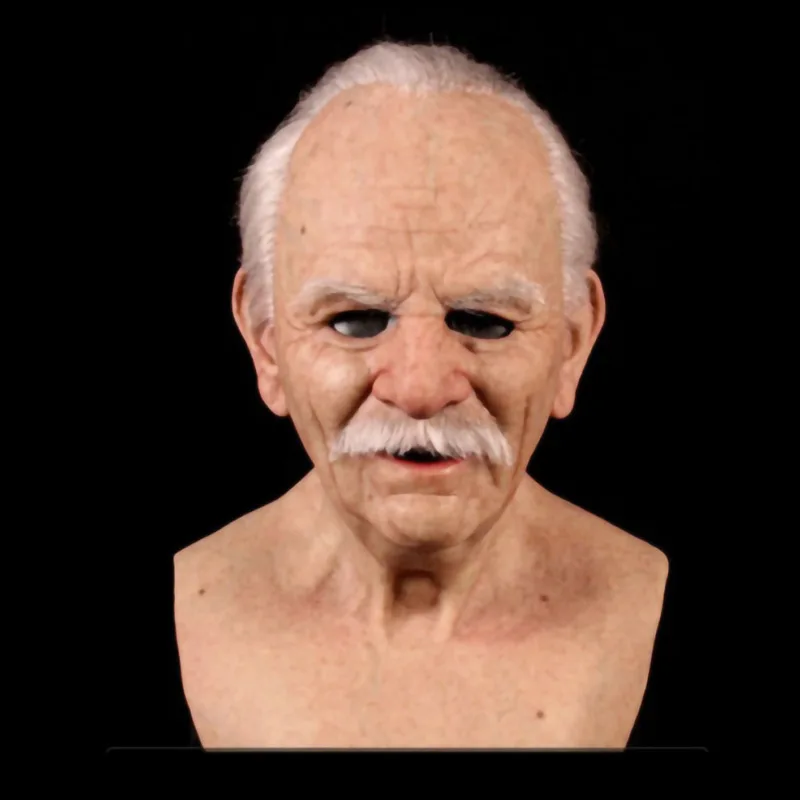 Realistic Latex Elderly Man Women Mask Halloween Costume Full Head Party Horror Elderly Man Adult Wig Grandfather Old Man Mask