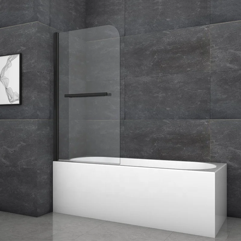 Black Framed 3 Fold Folding Bath Shower Screen Glass Bathtub Door