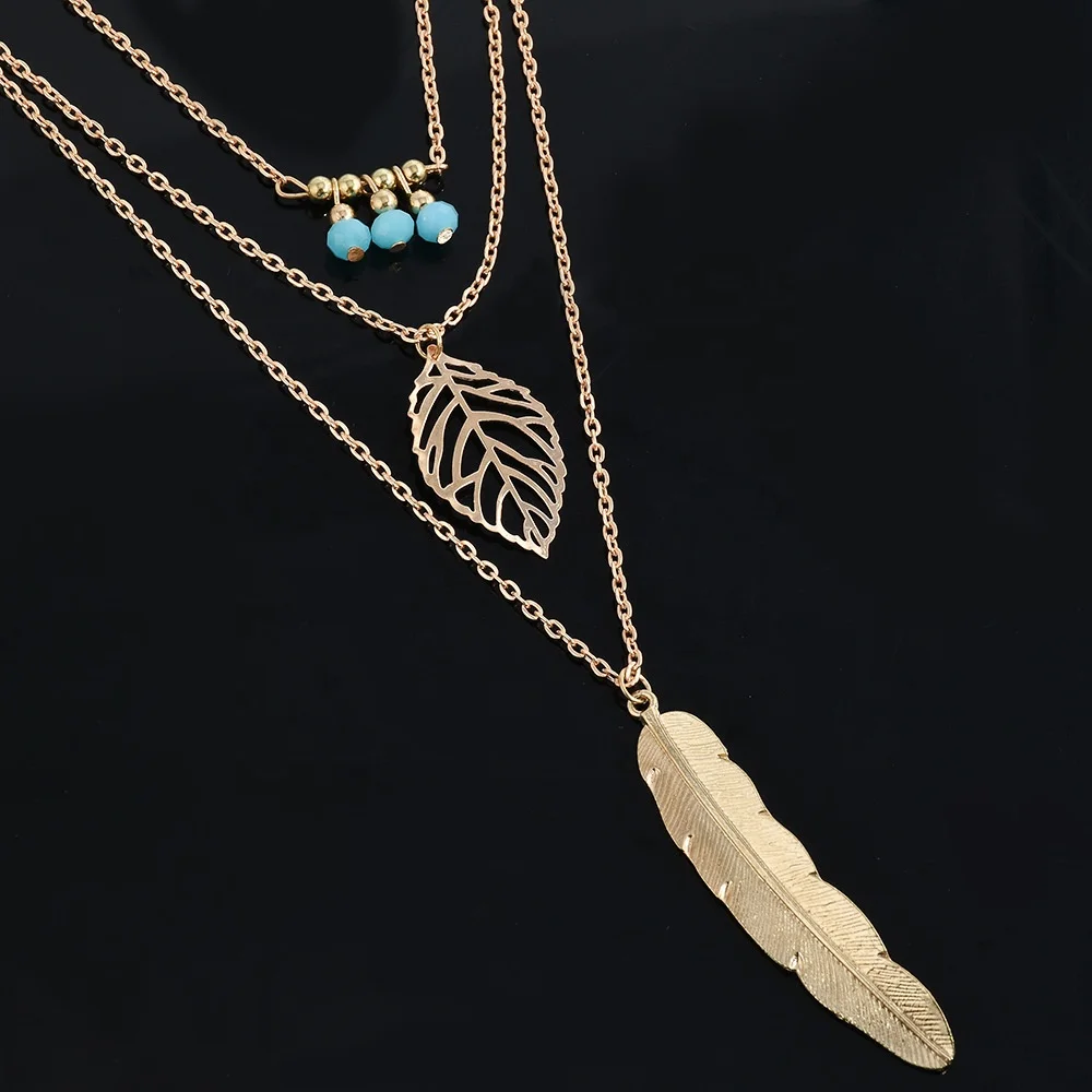 2024 Wholesale bo ho leafs pendant gold plated jewelry necklace layered for women fine jewelry necklaces