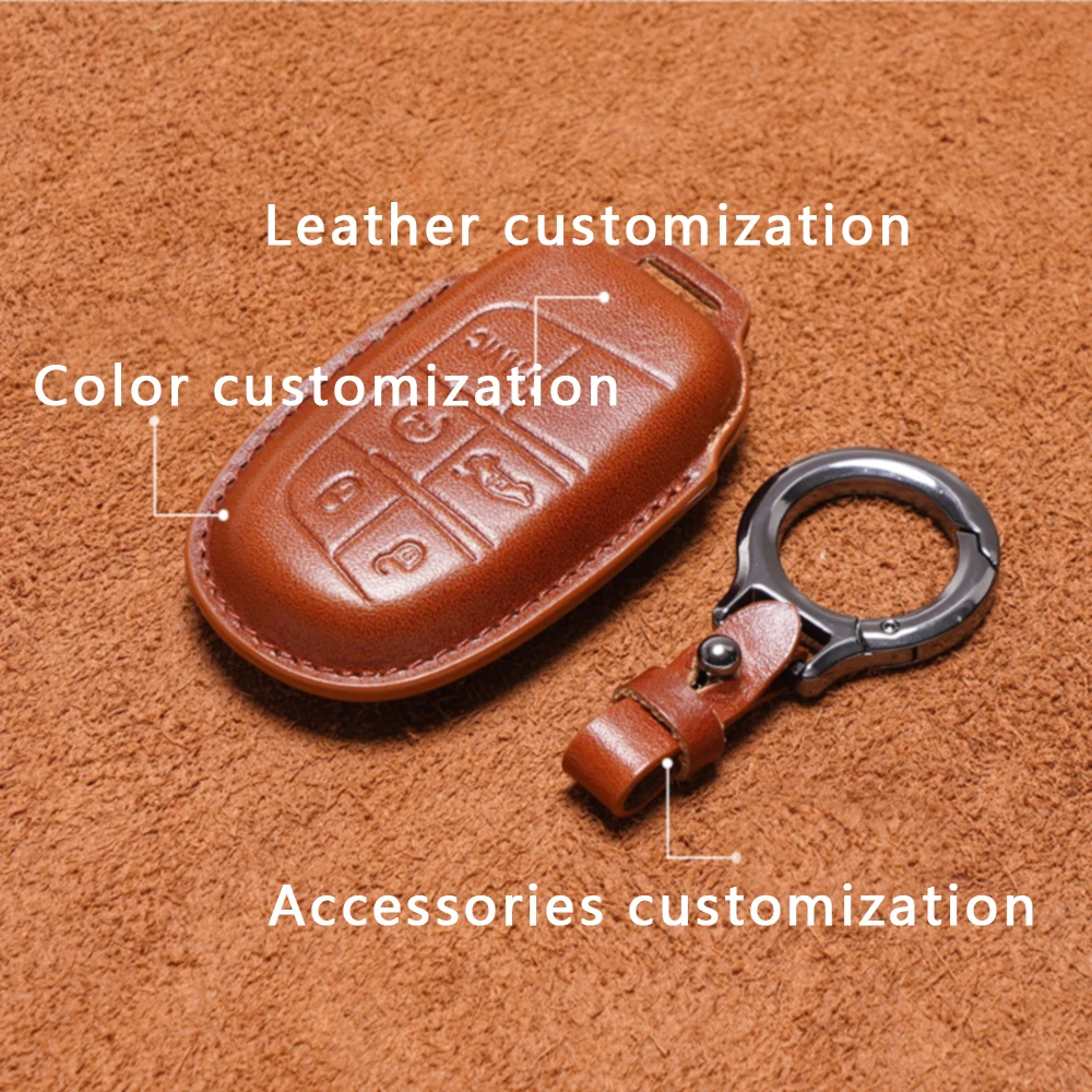 SweetPig Genuine Leather Car Key Cover for Jeep Grand Cherokee Compass Fiat Case Keychain Keybag 5 buttons key