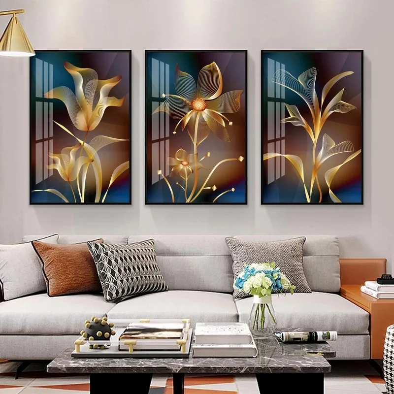 northern europe abstract black gold flower paintings modern living room wall painting home decoration murals