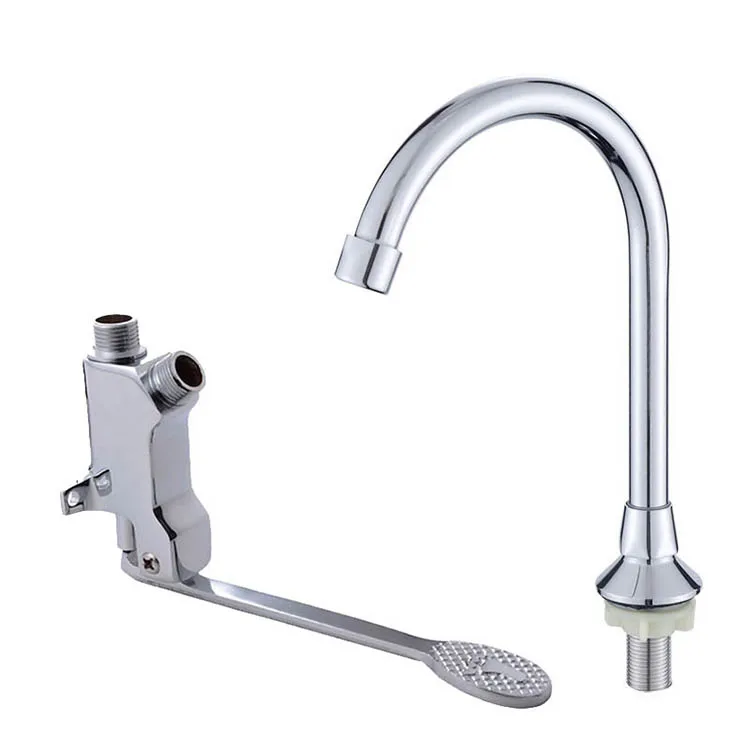 Full brass wall mounted elbow operated tap water saving vertical foot pedal faucet for medical food industry