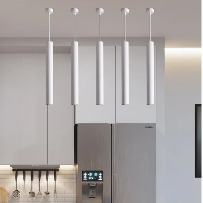 Modern led Pendant Lamp Long Tube Lamp Kitchen Island Dining Room Shop Bar Counter Decoration Cylinder Pipe Pendant Lights