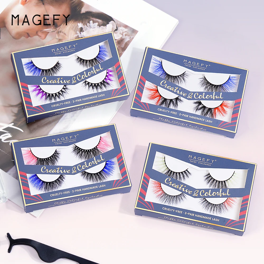 Magefy Eyelash Extensions Two Colors Party Style False Eye Lashes Colorful Handmade Faux Mink 3d Eyelashes