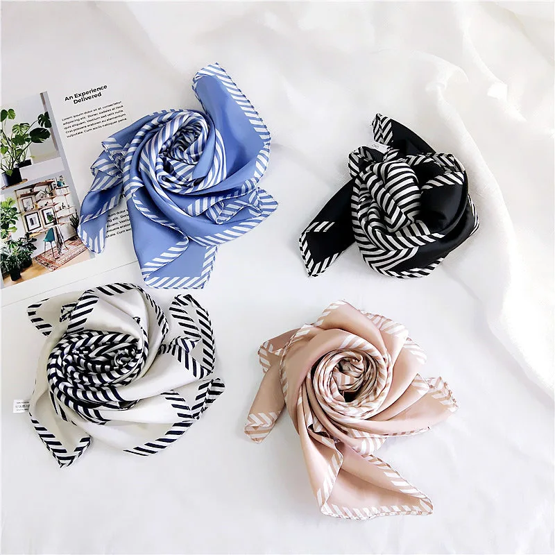 70CM Square New Fashionable Spring Scarf 2 Colors Stripe Pattern Neckerchief Scarf Bandana Scarf for Women