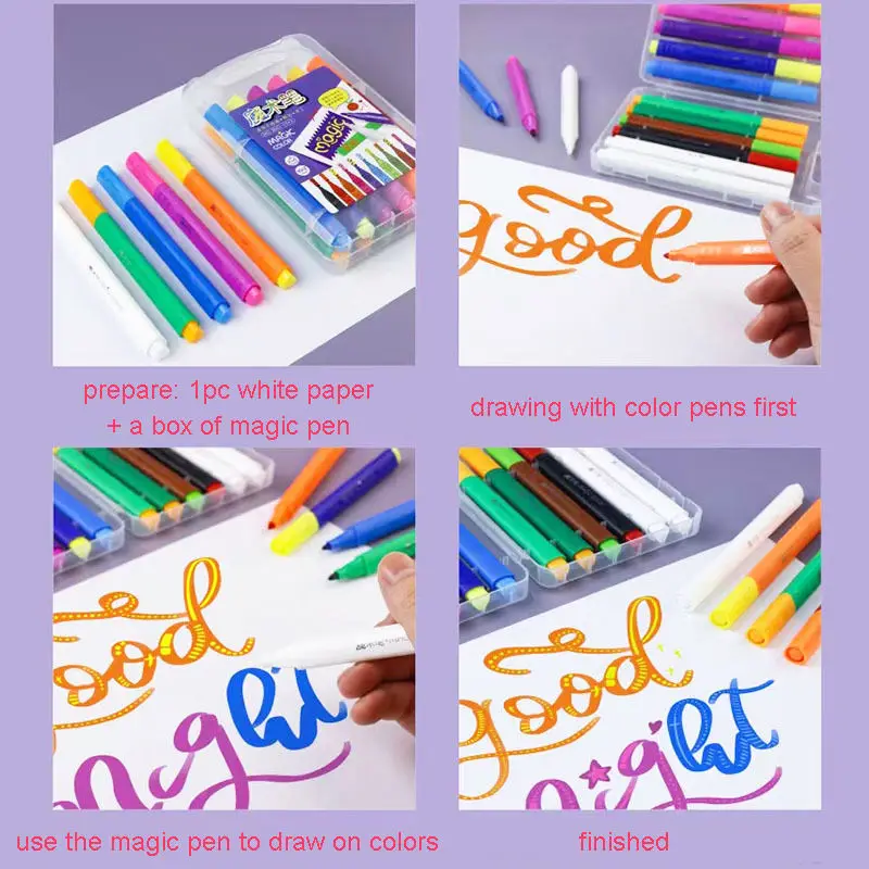Hot Create 3D Lettering or Write Secret Messages Magic Felt Tip Pens Funny Magical Color Change Marker Pens