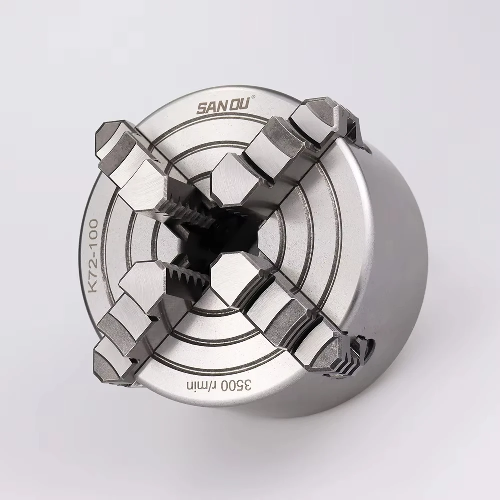 K72-100 4 Jaw Independent 100mm(3.94ft) Lathe Manual Scroll Chuck For Mini Mechanical Lathe With Harden Steel For Wood Process