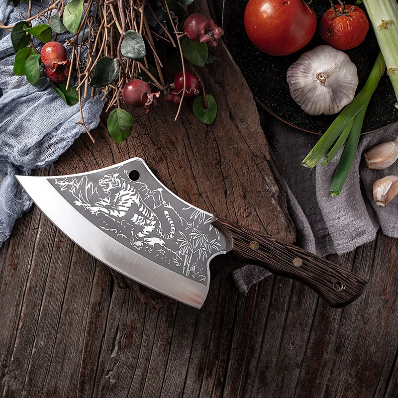 OEM Professional tiger pattern Bone Chopping Knife Sharp Kitchen Knife Stainless Steel Chines Knife