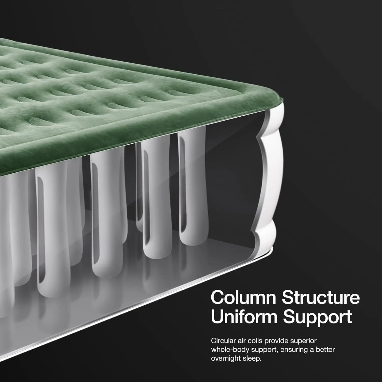 2024 New Customization Green Color Twin Size 21 Coil Hole Elevated Air Mattress with Built-in Pump