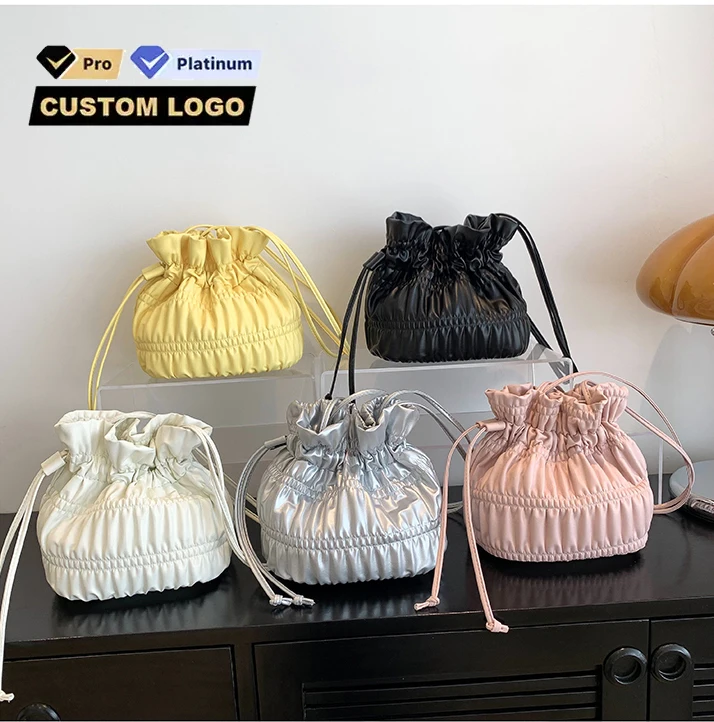 2024 Creative Drawstring Shoulder Bags Women Outdoor Travel Storage Bag Durable PU Leather Handbag Bolsa