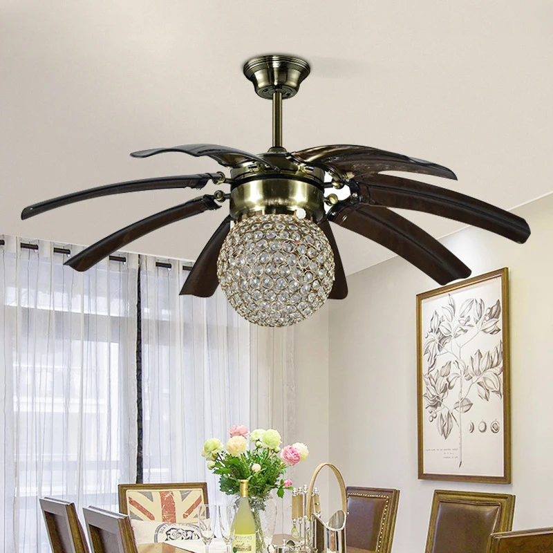 Nordic LED Fan Light American Vintage Restaurant Living Room Study Ceiling Fan Light Remote Electric Fan Light