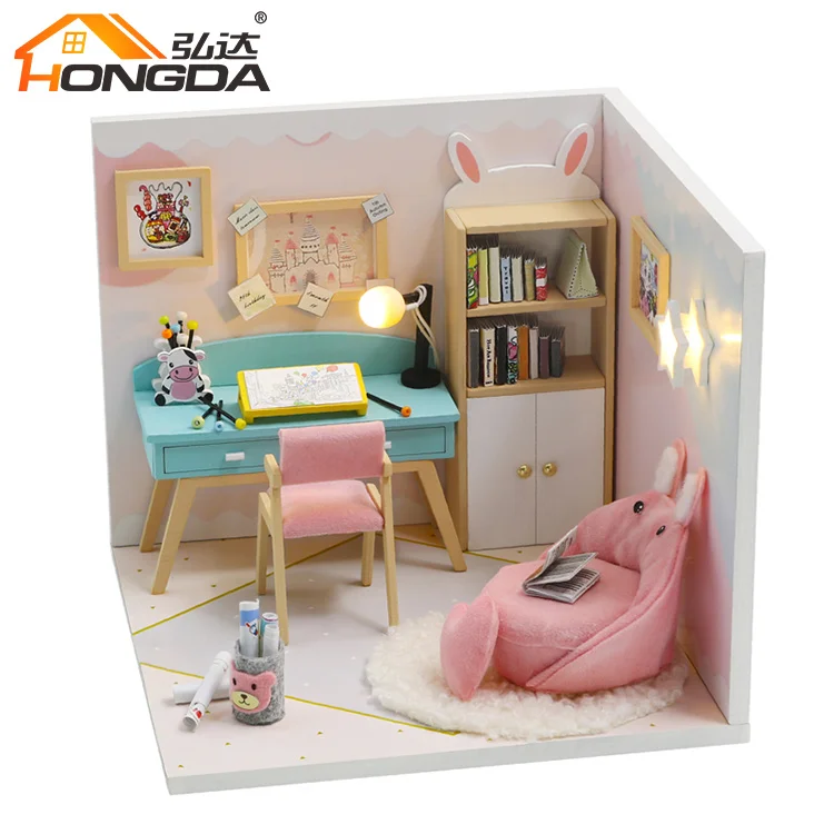 Support Samples Multi-Layer Bookcase Pink Rabbit Small Sofa Small Star Lamp Reading Room Wooden House Doll Wooden House Toy