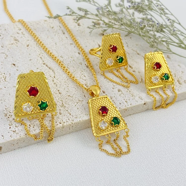 Golden Star Fine Hot Sale Dubai Arabic Style Bracelets Rings Necklace Fashion Style Tassel Necklace And Earring African Jewelry