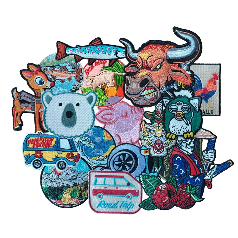 Cartoon Animal Car Outdoor Custom Logo Iron on Embroidery Patches Sewing Embroidered Custom Patches for Caps Bags Clothing