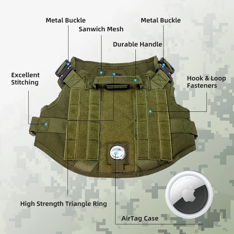 Adjustable Padded Heavy Duty Nylon Hunting Macrame Training Military Tactical Dog Collar Harness Set Vest And Leash