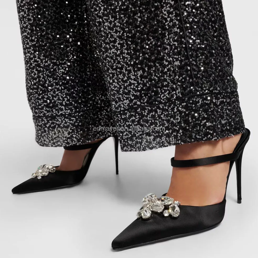 ENMAYER Sexy Bling Bling Super Diamond Heeled Sandals Fashionable Pointed Toe Shoes Women High Heel Pumps