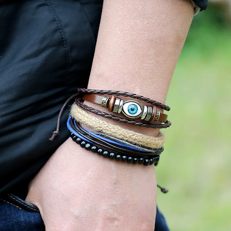 Fashion mens leather bracelet set wholesale N230743