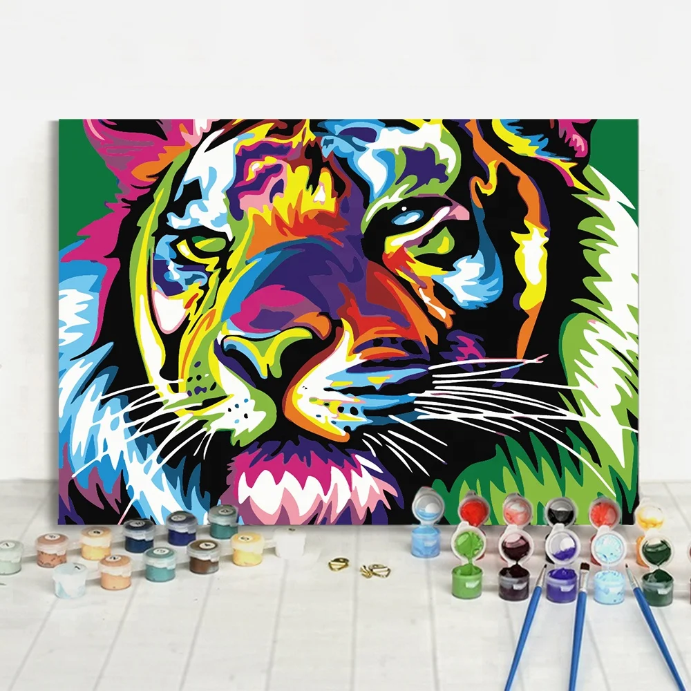 Home Decoration Art Abstract Colorful Tiger Animal DIY Acrylic Numbers Painting Project