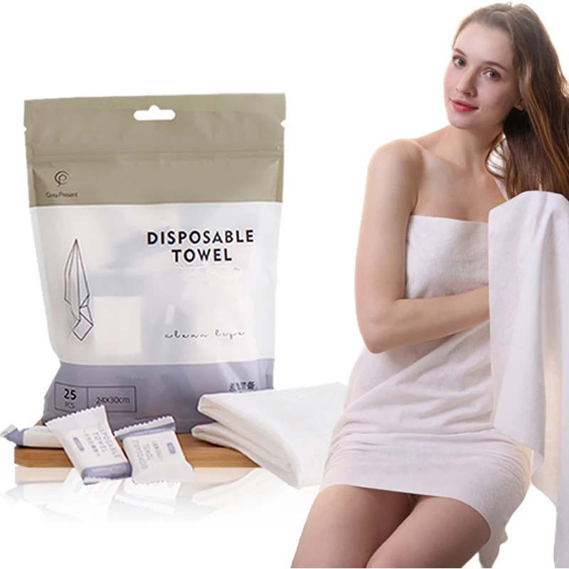 ORIENTMED private label hotel white disposable bath towel(5-pack), disposable cotton