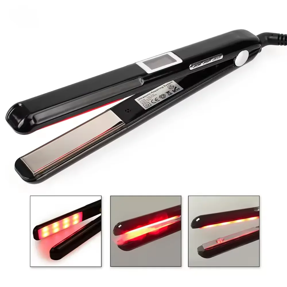 Professional Infrared Mirror Titanium Plates Ultrasonic Flat iron Heatless Hair Straightener For Hair Care