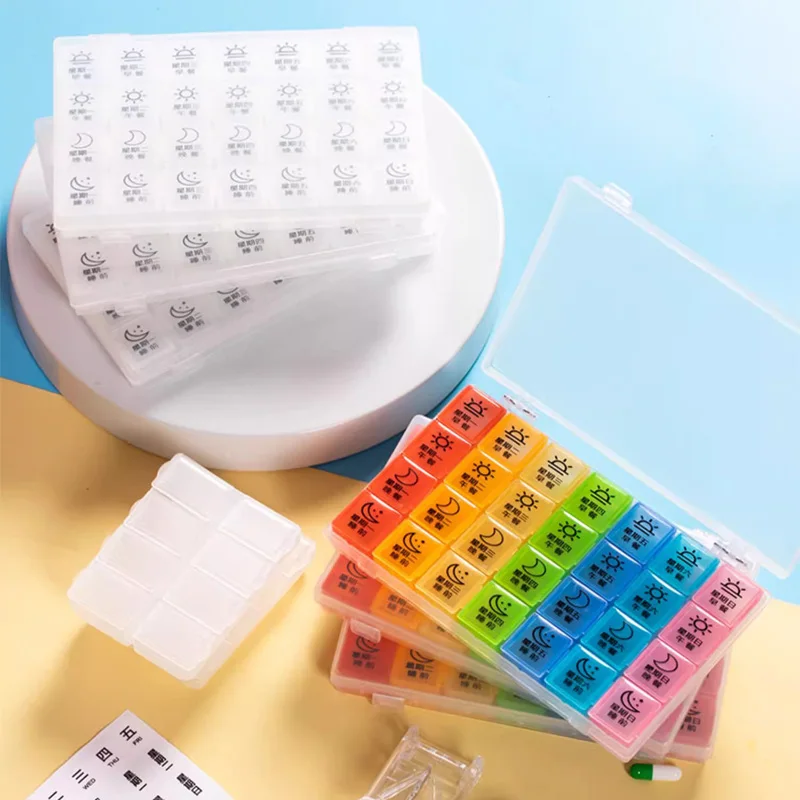 Colorful Medicine Storage Container Plastic Portable Pill Case 7 Day 4 Times Pill Organizer Weekly Pill Box