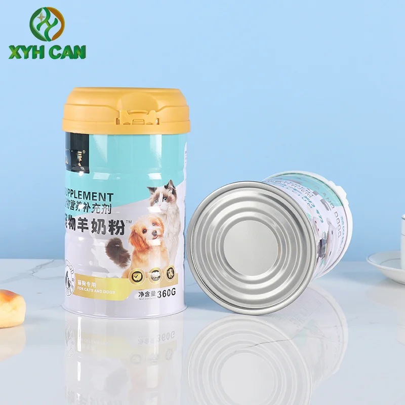 High-Grade Tin Metal Packaging Pet Milk Powder Cans Custom Color Printing Shape Easy-to-Tear Lid + Plastic Lid Custom Capacity