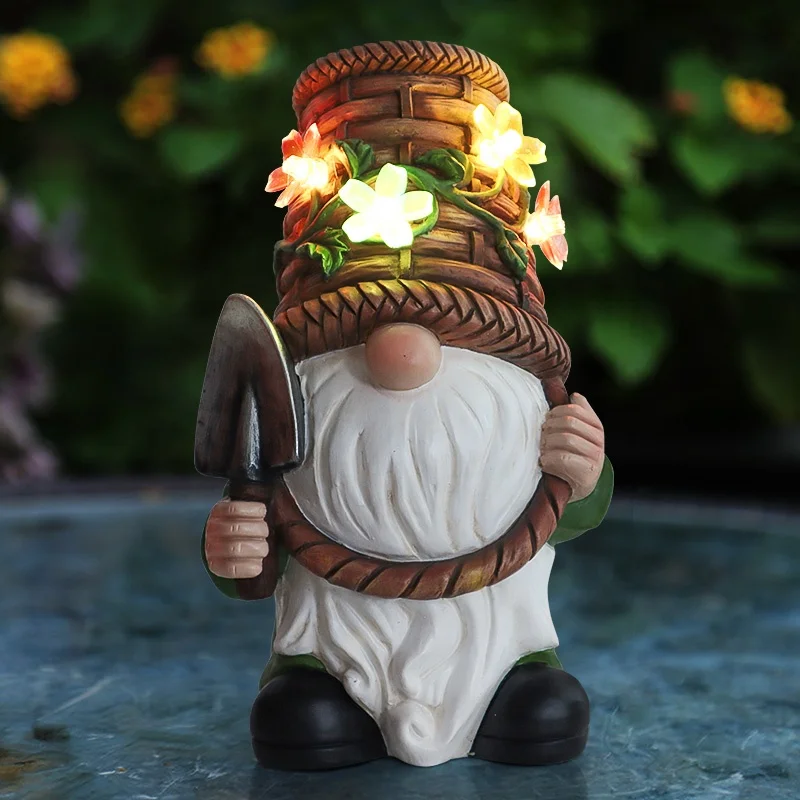 American garden shovel fairy resin crafts ornaments solar night light new garden lawn resin craft decoration