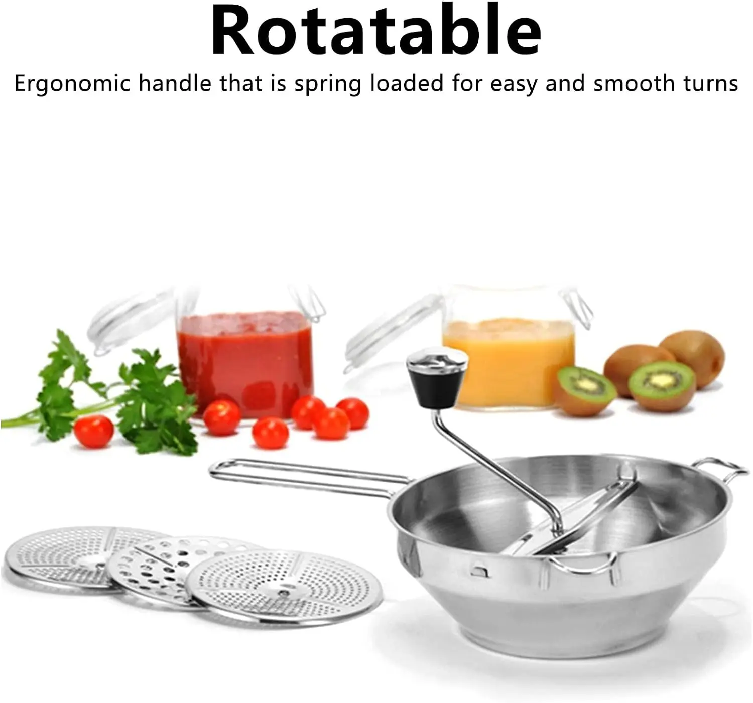 Stainless Steel Food Mill Manual Jams Masher Vetetable Garlc Mud Press Potato Masher Fruit Grinder With 3 Grinding Milling Disc