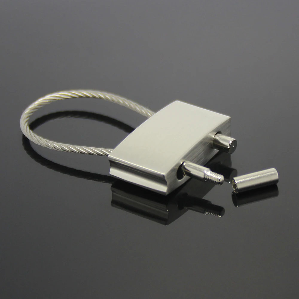 Screw Locking Key Holder Cable Wire Key Chain Rectangle Cube Steel Wire Keyring 3D Metal Stainless Steel Wire Rope Keychain