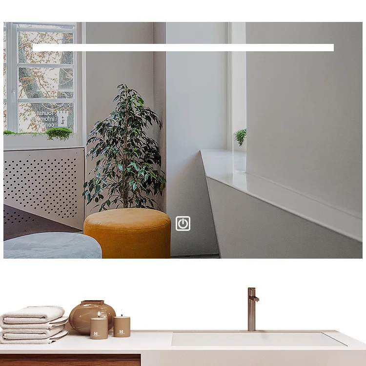 hotel bathroom vanity mirror design magic digital snooze alarm clock  table clock make-up glass tv mirror with led lighting