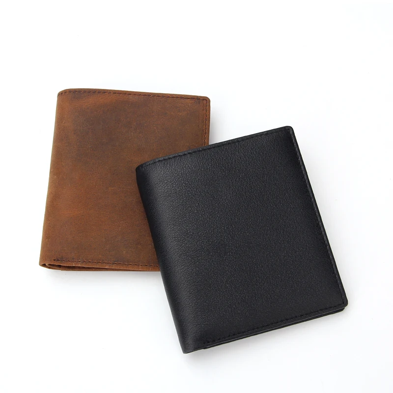 Custom Wallet Maker Mens Flip Side Wallet RFID Brown Crazy Horse Leather Wallet