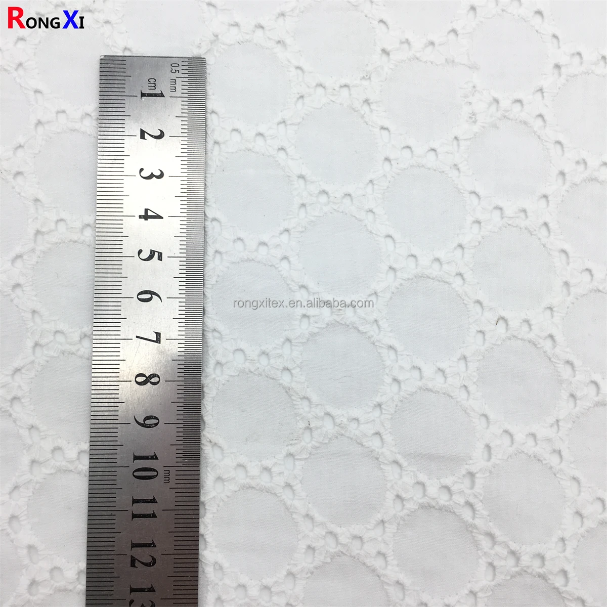 custom wholesale price RXF0517 Popular Bulk DesignvEmbroidered  Fabric with Holes Voile White Cotton Lace fabrics for Garments