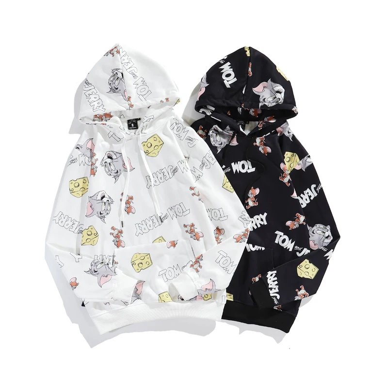 High quality Unisex Printed wholesale Cartoon Tom and Mouse plus fleece hooded sweater hoodie custom girls hoodie