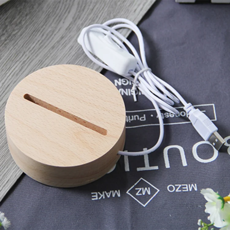  Usb деревянное основание лампы Led 3D ночник Круглый Овальной Формы круглое лампа 3 вида цветов; Синий цвет; Красный Фиолетовый цвет