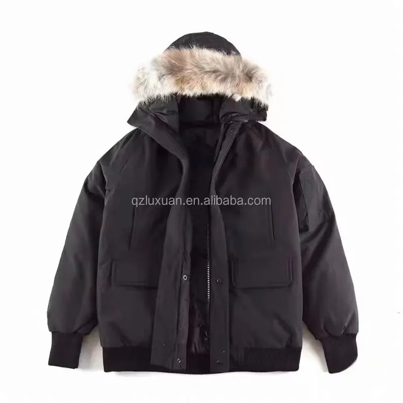 Canada hot casual outdoor down jacket for men high weight goose down stuffed Wolf hair hooded men short winter down coat