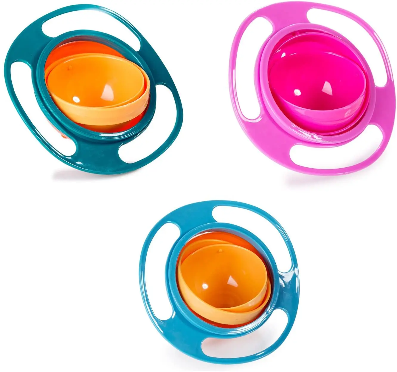 360 Degree Rotation Spill Resistant Rotary Balance Gyro Shape Kids Bowl With Lid For Toddler