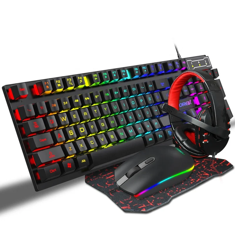 
RGB backlit Game keyboard and mouse headset 4-piece set keyboard 