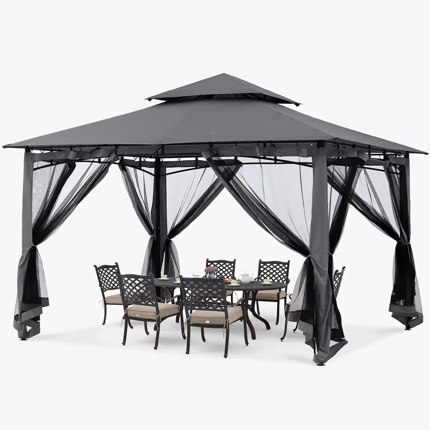 Customized Modern Outdoor Patio Garden Pergola Double Roof Gazebo Grape Trellis Set Metal  Profile Gazebo