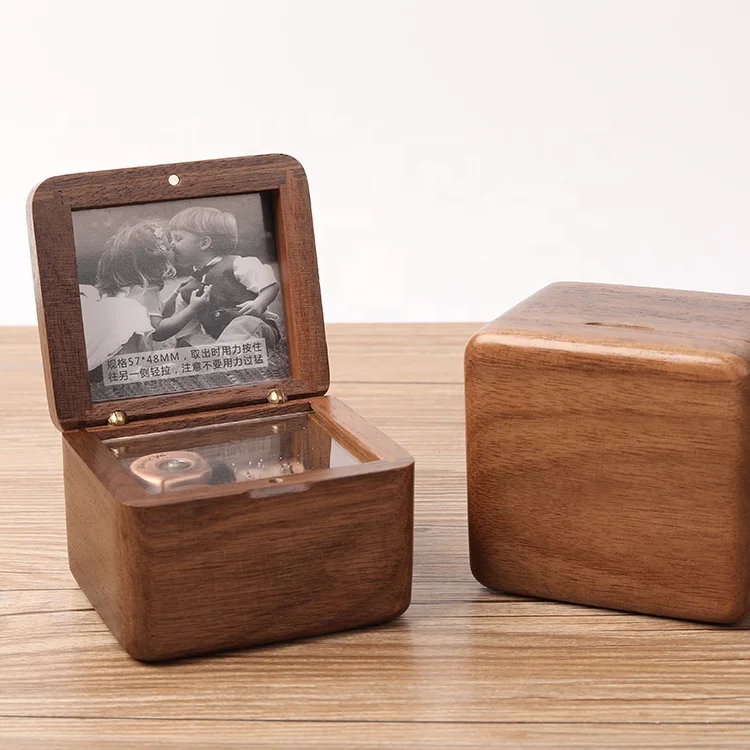 Promotional gift walnut music box photo frame souvenir music box