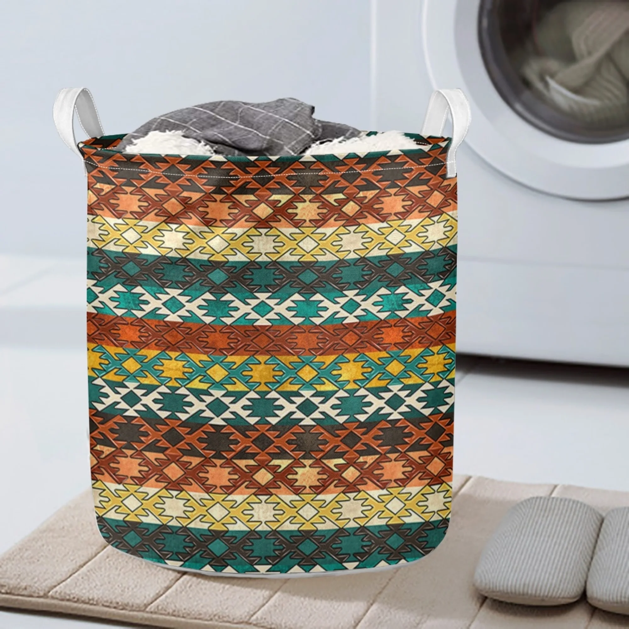 1 Piece Custom Design Pattern Sunflower Aztec Teal African Style Laundry Basket