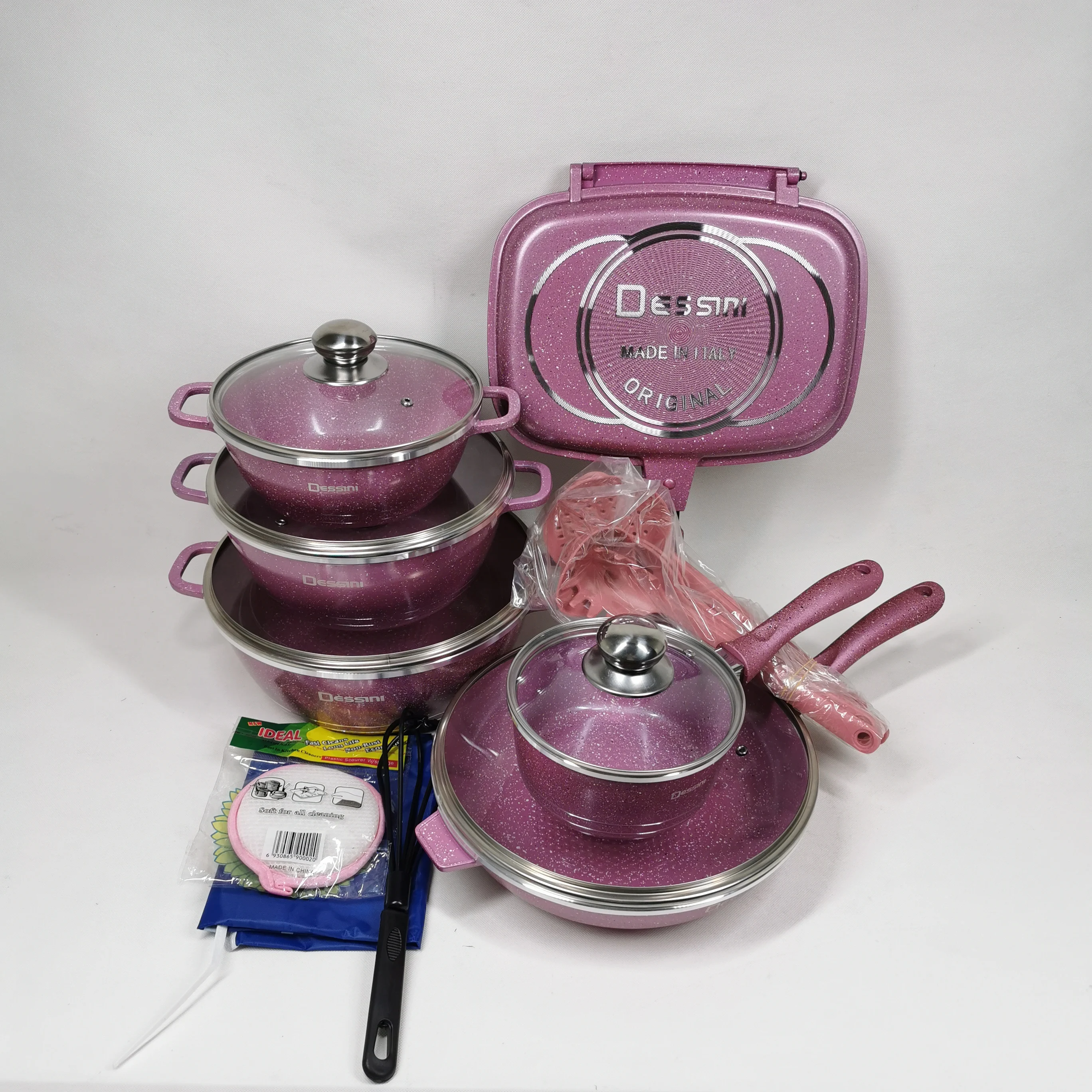 Dessini 23pcs Non Stick Cast Aluminium Pots Sets Cooking Cookware Set Pots and Pans with Glass Lid