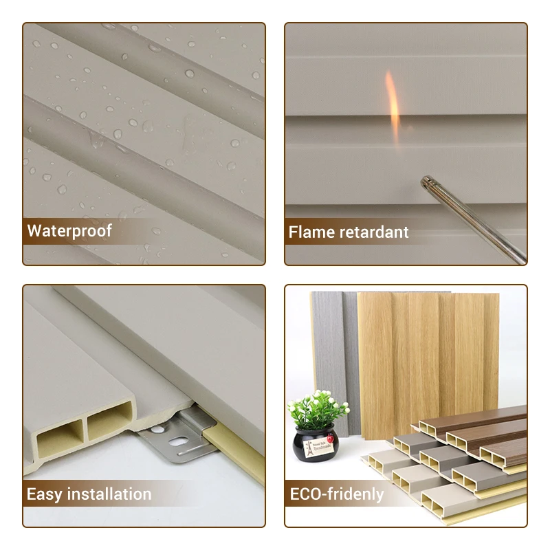 WPC Wooden Grain Wall Cladding Fluted Fireproof Indoor Decoration Wall Panel