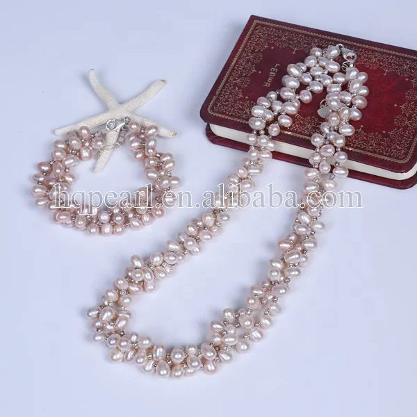 Fashion pearl jewelry freshwater pearl necklace and bracelet costume jewelry set