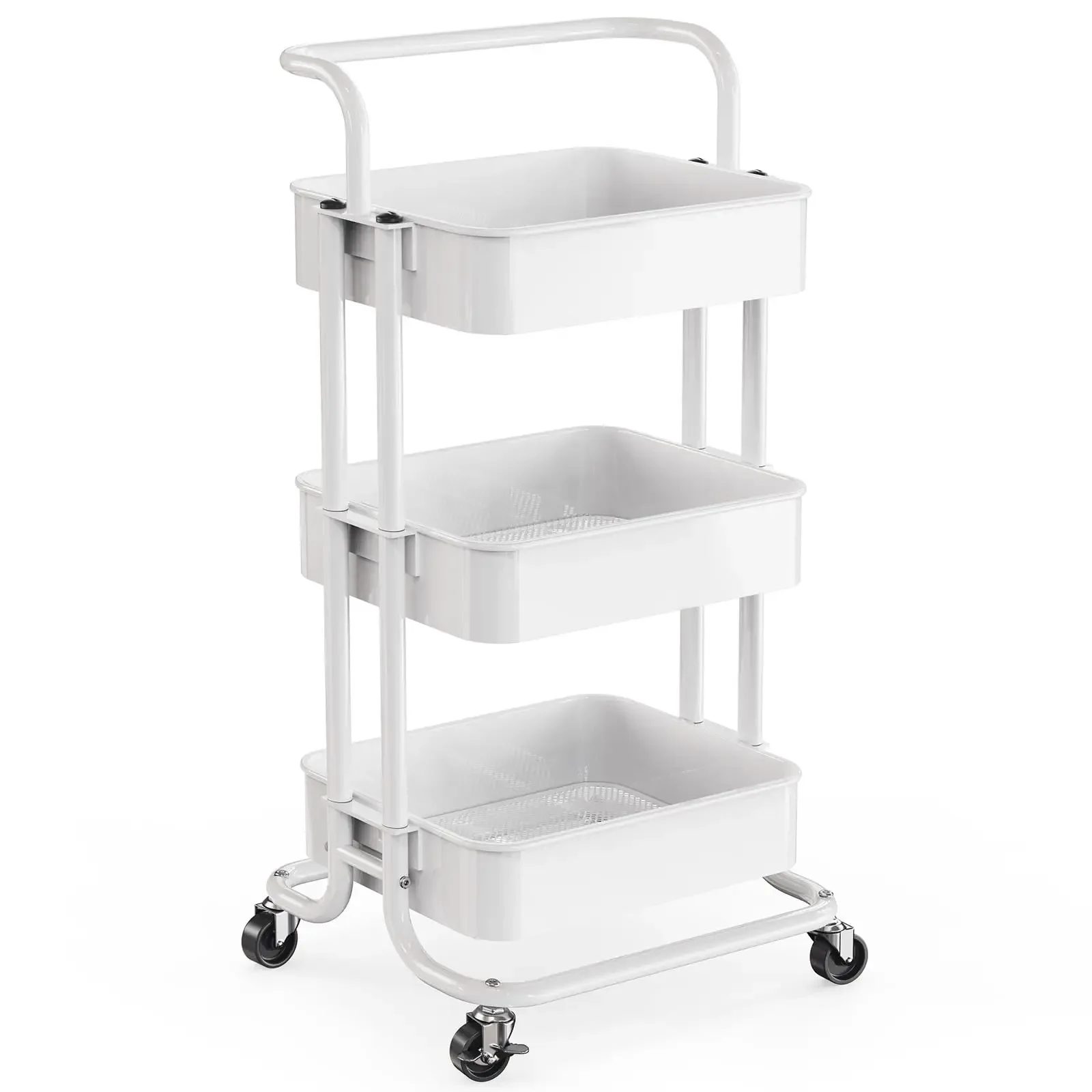 Multi-Level Metal Storage Rack Small Iron Cart for Bedroom Bathroom Kitchen or Nursery Movable Baby Supplies Organizer